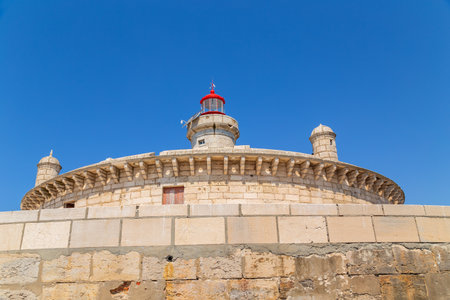 Bugio Lighthouse detail, situated on an island in the estuary of the Tagus River. Lisbon, Portugalの写真素材