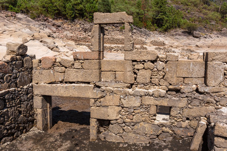 Old ruins of Vilarinho das Furnas, was a village, located in Campo de Geres, Terras de Bouro, on margins of River Homem, in 1972, it was intentionally submerged.の写真素材