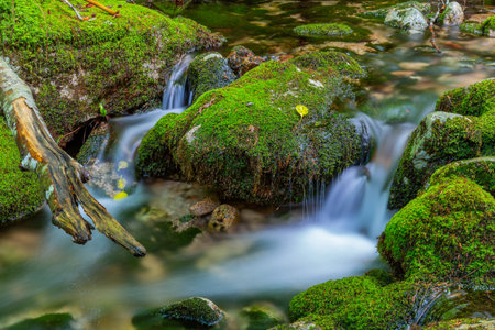 river waterfall in the portuguese national park of Geres, in the north of the countryの写真素材