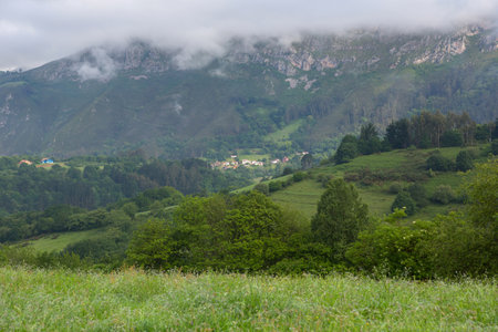View of the mountains at Picos de Europa, Asturias, Spainの写真素材