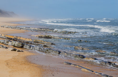 Beautiful empty beach near Sao Martinho do Porto, Portugalの写真素材