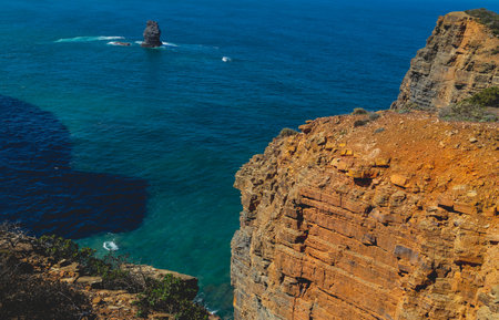 Cliffs in the Algarve West Coast, near Sagres, Portugalの写真素材