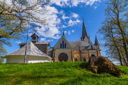 Basilica of the Visitation of the Blessed Virgin Mary on a hill. Marianska Hora near town Levoca. Slovakiaの写真素材
