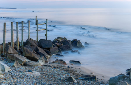 long exposure at the ocean in Cepaes, Esposende, north of Portugalの写真素材