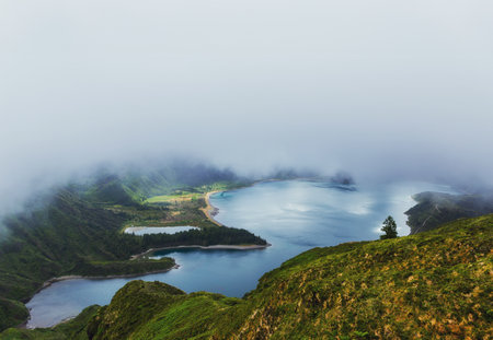 Beautiful view of Lagoa do Fogo, Sao Miguel Island, Azores, Portugalの写真素材