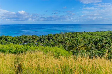 Top view of Nacula island, Yasawa island group, Fiji, South Pacific islandsの写真素材