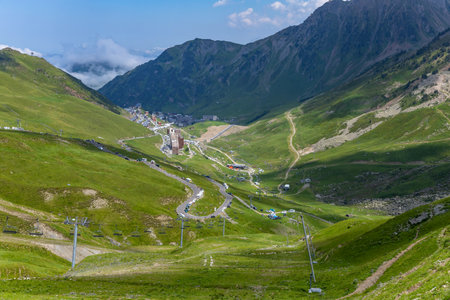 Mountain landscape near Col du Tourmalet in Pyrenees mountains. France.の写真素材