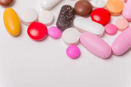 different Tablets pills capsule heap mix therapy drugsの写真素材