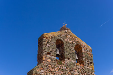View of an old Romanesque church with storks nesting on the tower in Zamora (Castile and Leon), Spainの写真素材