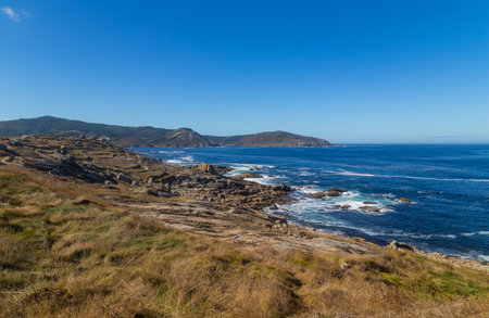 View of the coast near Cape Finisterre, La Coruna, Spain. The most western point in Europe and end of the pilgrim route to Santiago.の写真素材