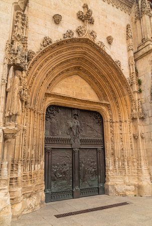 Detail of the sculpturres over the main portal of the Cathedral of Saint Mary. Burgos, Spainの写真素材
