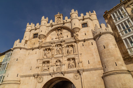Burgos, Spain - 10 August 2022: Fourteenth century Arch of Santa Maria in Burgos, Spainのeditorial素材