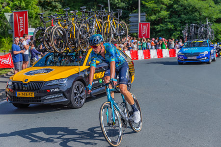 Bayonne, France: 03 July 2023: Yevgeniy Fedorov arriving in bayonne in the 3 stage of "Le Tour de France" in Bayonne, Basque Country. France.のeditorial素材