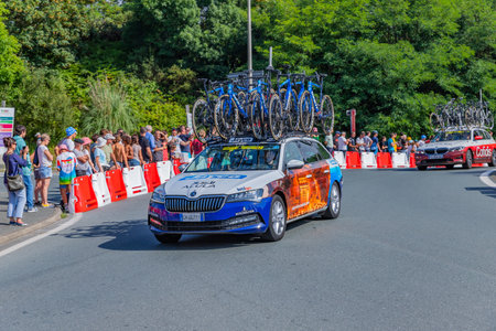 Bayonne, France: 03 July 2023: Car of racing team Jaico of Tour de France in the 3 stage of "Le Tour de France" in Bayonne, Basque Country. France.のeditorial素材