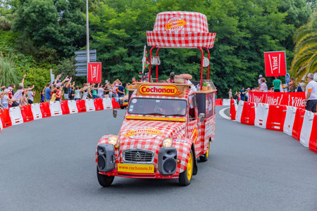 Bayonne, France: 03 July 2023: Caravan car of Tour de France in the 3 stage of "Le Tour de France" in Bayonne, Basque Country. France.のeditorial素材