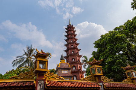 Hanoi, Vietnam: Close up view of Tran Quoc Pagoda in West Lake, Hanoi, Vietnamのeditorial素材