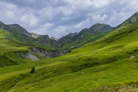 Mountain landscape near Col du Tourmalet in Pyrenees mountains. France.の写真素材