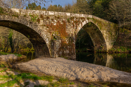 Ancient bridge of Vilela near the village of Arcos de Valdevez, in Minho, Portugalの写真素材