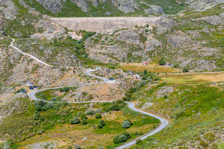 Landscape of the Serra da Estrela mountain range, along road, in Portugalの写真素材