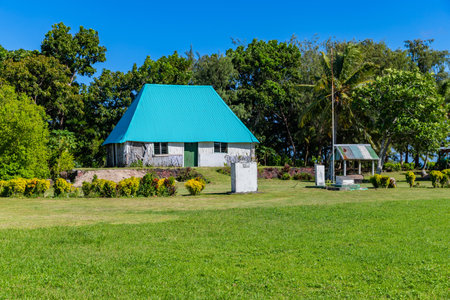 Typical houses in a small village in Viti Levu island, Fijiの写真素材