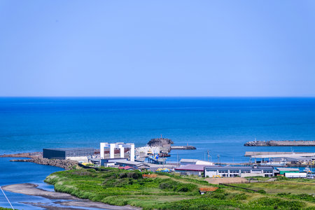 A summer panoramic view from the Fujimigaoka Park Observatory in Enbetsu Town, Teshio District,...