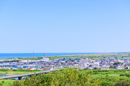 A summer panoramic view from the Fujimigaoka Park Observatory in Enbetsu Town, Teshio District,...