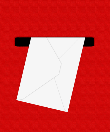 White Envelope in Red Mailbox extreme closeup. 3d Illustrationの写真素材