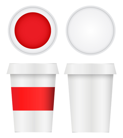 White Plastic Bucket, Ice cream or Yogurt Container. Vector Illustrationのイラスト素材