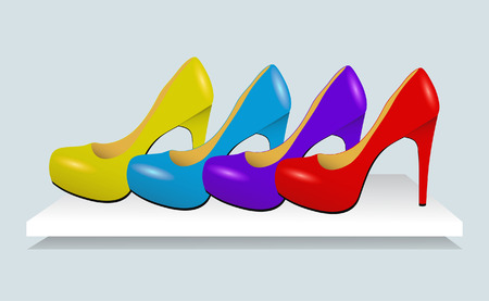 Colorful woman hight heel leather shoes. Vector Illustrationのイラスト素材