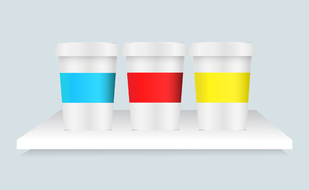 White Plastic Bucket, Ice cream or Yogurt Container on Self. Vector Illustrationのイラスト素材