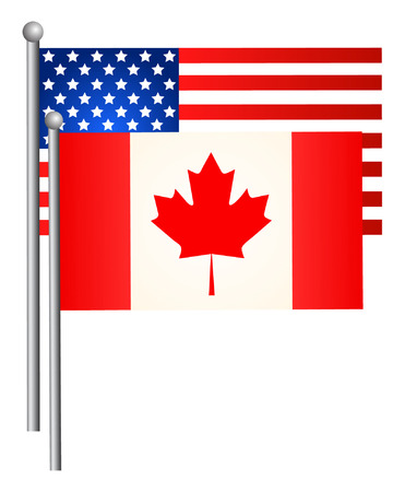 American and Canadian flags. Vector illustration.のイラスト素材