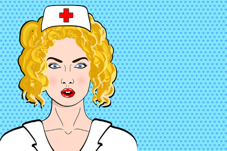 nurse, pop art, retro style, medicine and health, ambulance, pretty woman, help, vector illustrationのイラスト素材