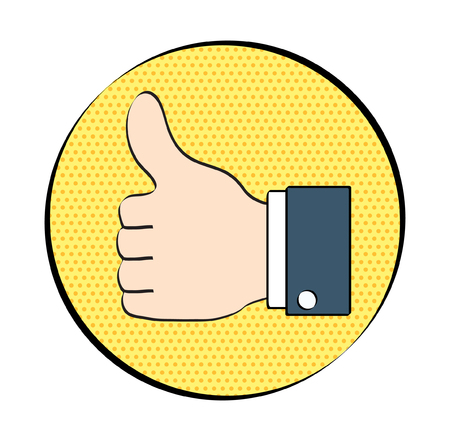 Thumbs up like icon for social networking pop art retro comic style on dot background. Hand draw vector illustration.のイラスト素材
