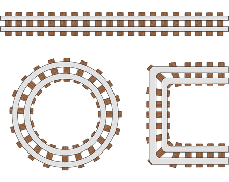Passenger train vector rail tracks, railway line or railroad elements isolated on white background.のイラスト素材