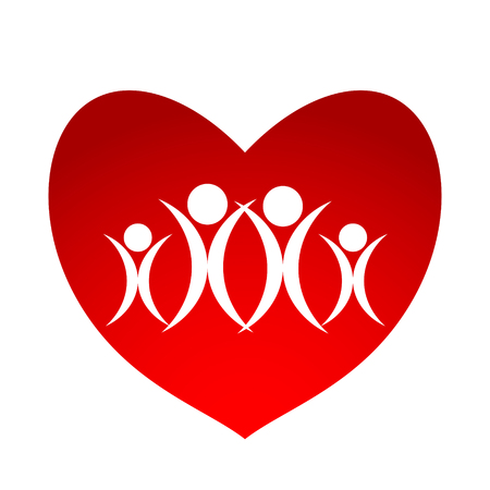 Mother, father and children over red heart on white background.のイラスト素材