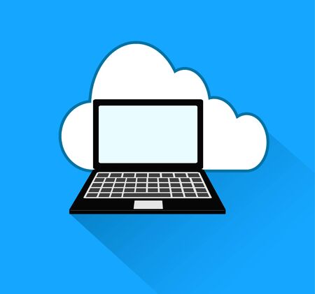 Cloud and laptop icon over blue background with shadowのイラスト素材