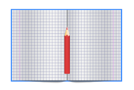 Exercise book for writing spread with empty pages and red pencil. Stock vector illustrationのイラスト素材