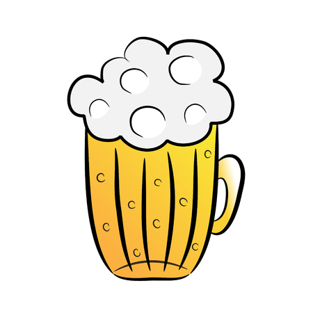 Traditional glass of beer with white foam and bubbles vector on white background. Light alcoholic beverage in transparent mug with handle.のイラスト素材