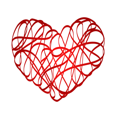 Red heart symbol love from ribbon, stock vector illustrationのイラスト素材