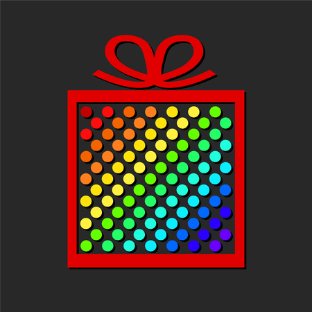 Colorful gift box from paper circles on dark background.のイラスト素材
