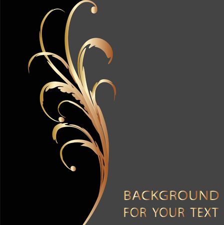 Black and gold background with floral curves for your design, stock vector illustrationのイラスト素材