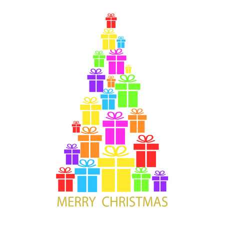 Merry Christmas tree with colorful gift boxes on white background for your card design, stock vector illustration, eps 10のイラスト素材