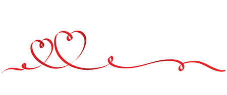 Calligraphy Two Red Heart Ribbon on White, Vector Stock Illustrationのイラスト素材