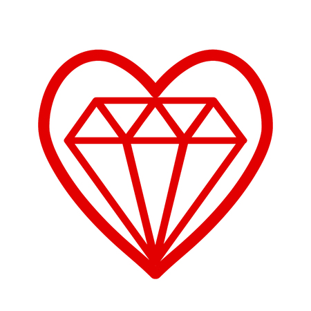 Red heart symbol with bright cristal diamond inside. Stock vector illustrtionのイラスト素材