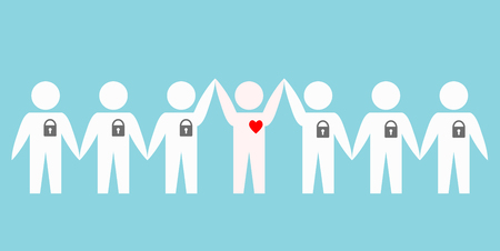 people with locked hearts over blue background, stock vector illustrationのイラスト素材
