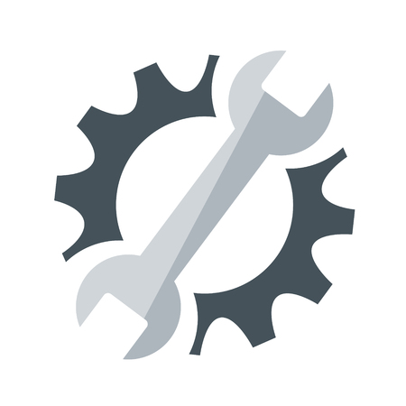 Repair service icon. Black cog and blue wrench icon concept. Repair logoのイラスト素材