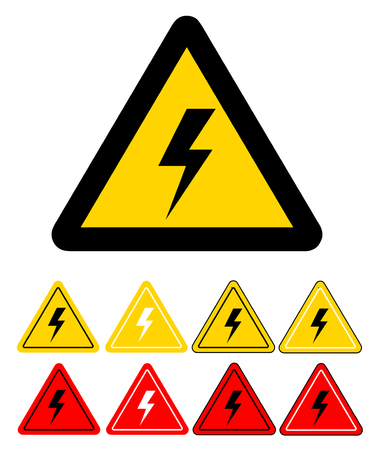 Set of sign of danger high voltage electricity symbol on white, stock vector illustrationのイラスト素材