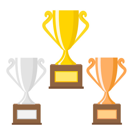 Winner trophy gold, silver and bronze cups flat vector icons for sports victory concept. Sport award and prize, trophy cup illustrationのイラスト素材