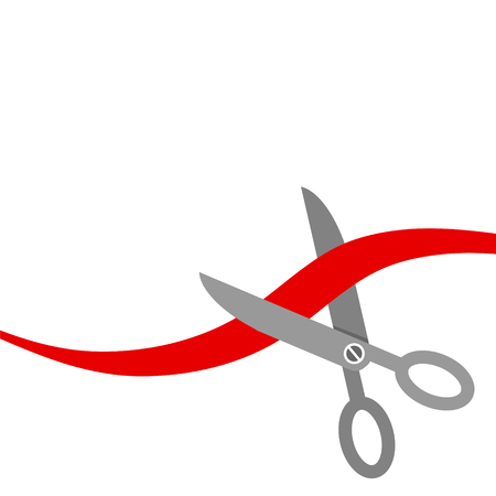 Scissors cut the red ribbon. Isolated. Flat design style. Stock vector illustrationのイラスト素材