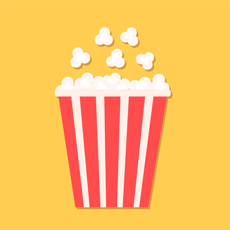 Popcorn in red paper cup. Cinema icon in flat dsign styleのイラスト素材